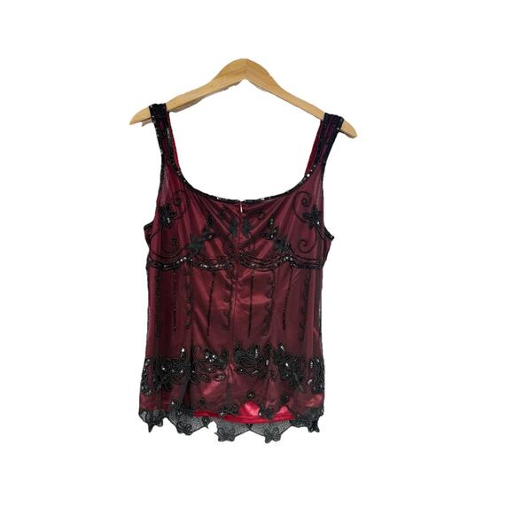 Vintage Y2K Marina Red Black Mesh Beaded Tank Top Vamp Whimsigoth Witchy Size M - Picture 3 of 8